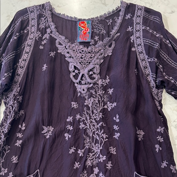 Johnny Was Embroidered Lace Trim Eyelet Purple Bohemian Crochet Top Medium - Picture 6 of 14
